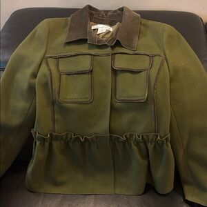Oscar de la Renta Olive Jacket with Brown Accents